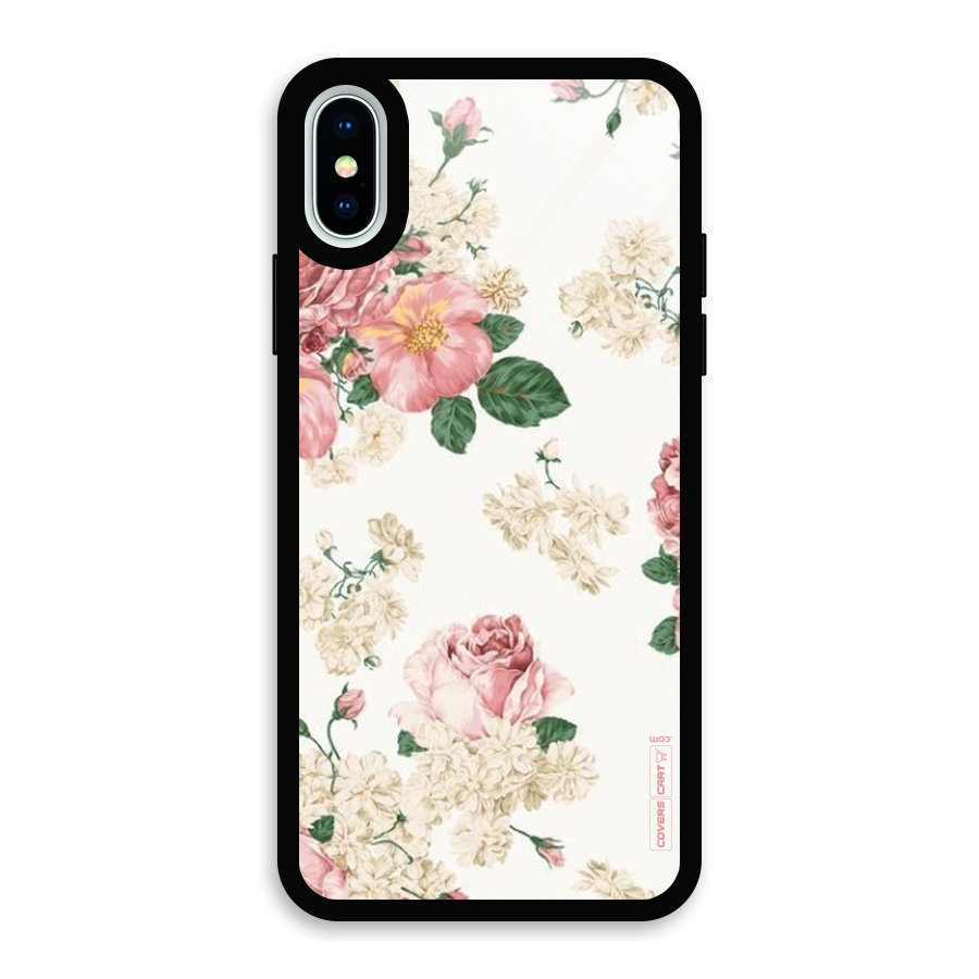 Vintage Floral Pattern Glass Back Case for iPhone X