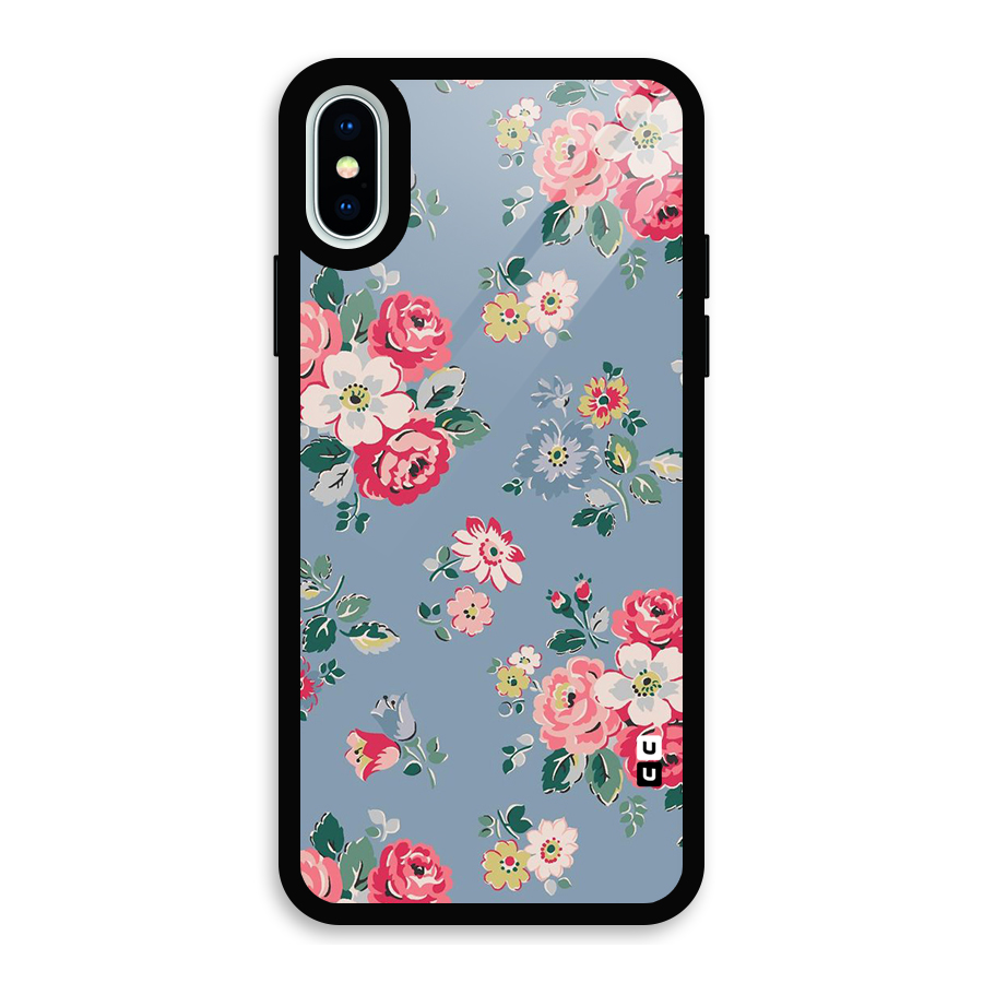Vintage Flower Pattern Glass Back Case for iPhone X