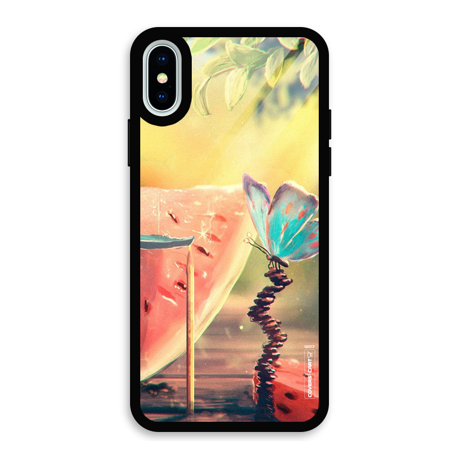 Watermelon Butterfly Glass Back Case for iPhone X