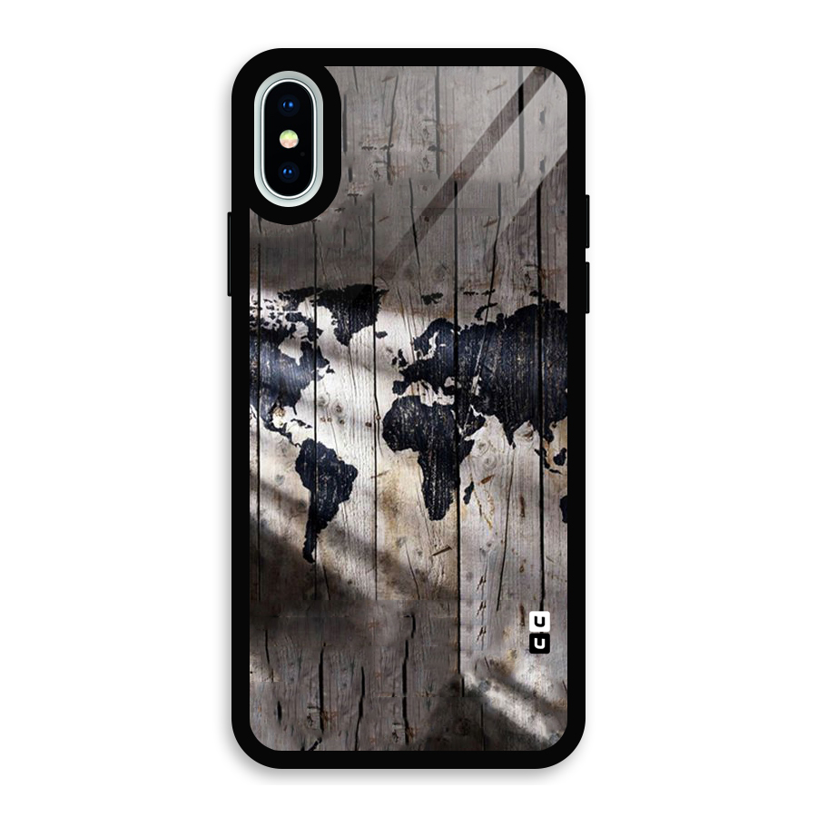 World Map Wood Design Glass Back Case for iPhone X