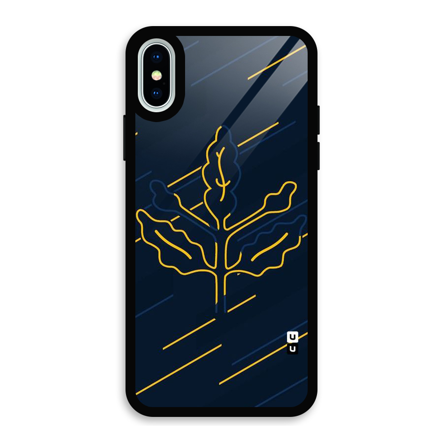 Yellow Leaf Line Glass Back Case for iPhone X