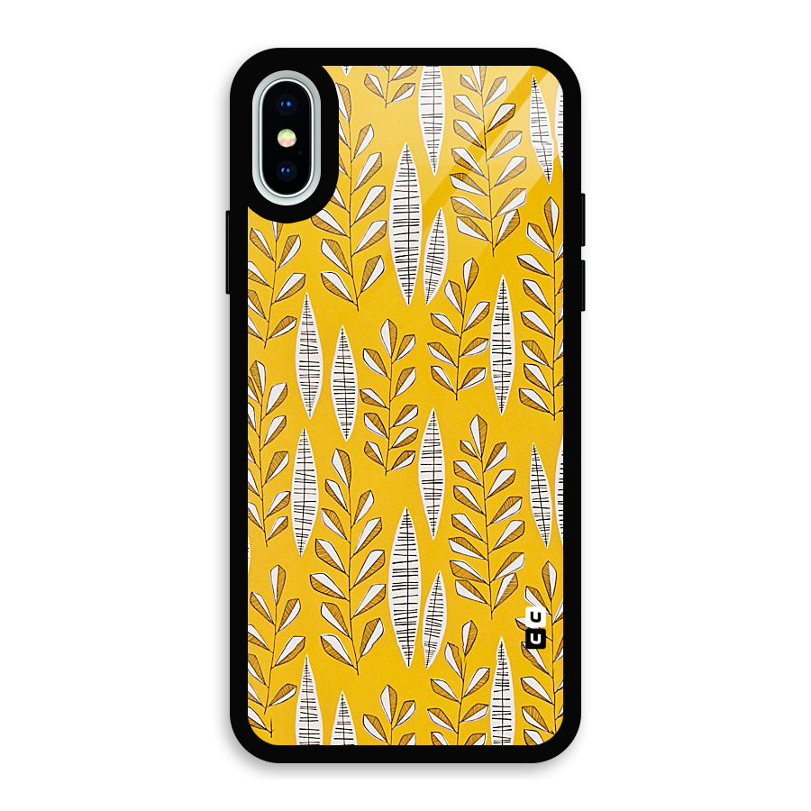 Yellow Leaf Pattern Glass Back Case for iPhone X