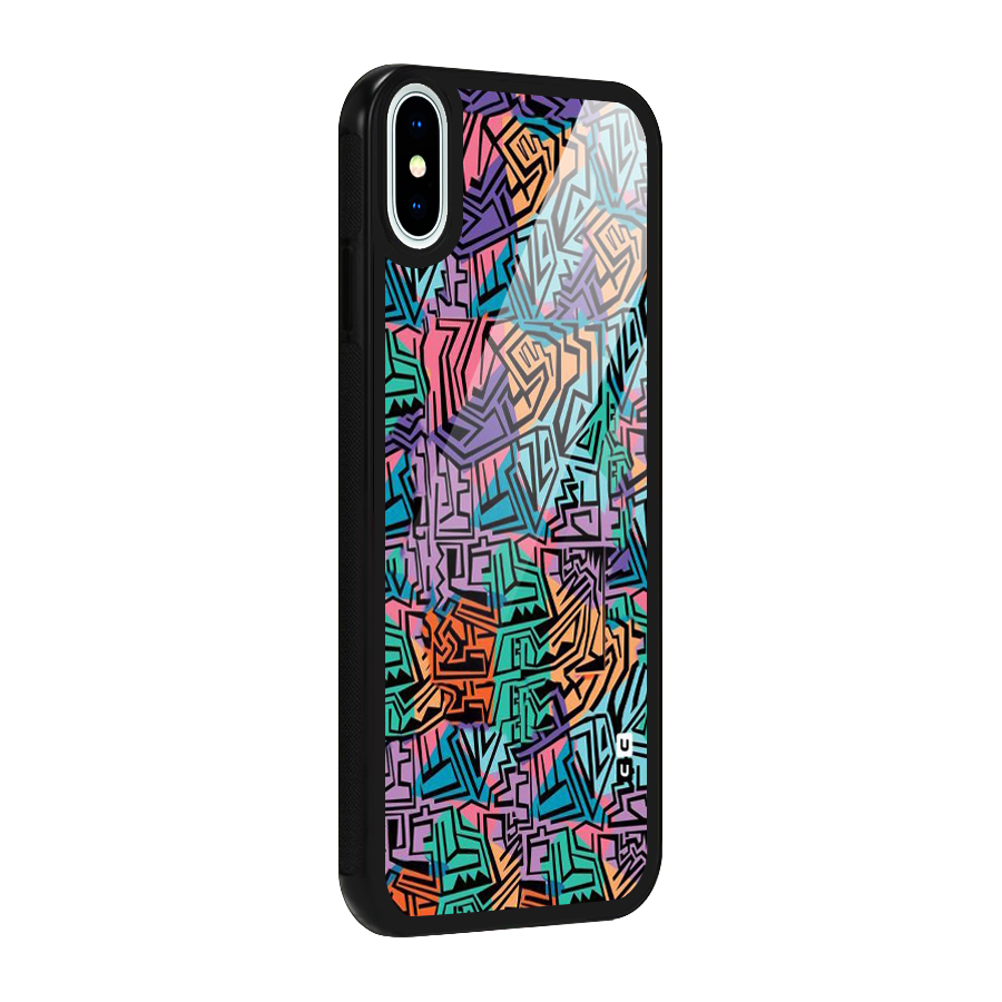Abstract Lining Colors Glass Back Case for iPhone X