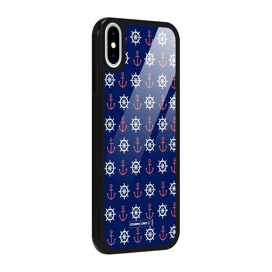 Anchor Pattern Blue Glass Back Case for iPhone X