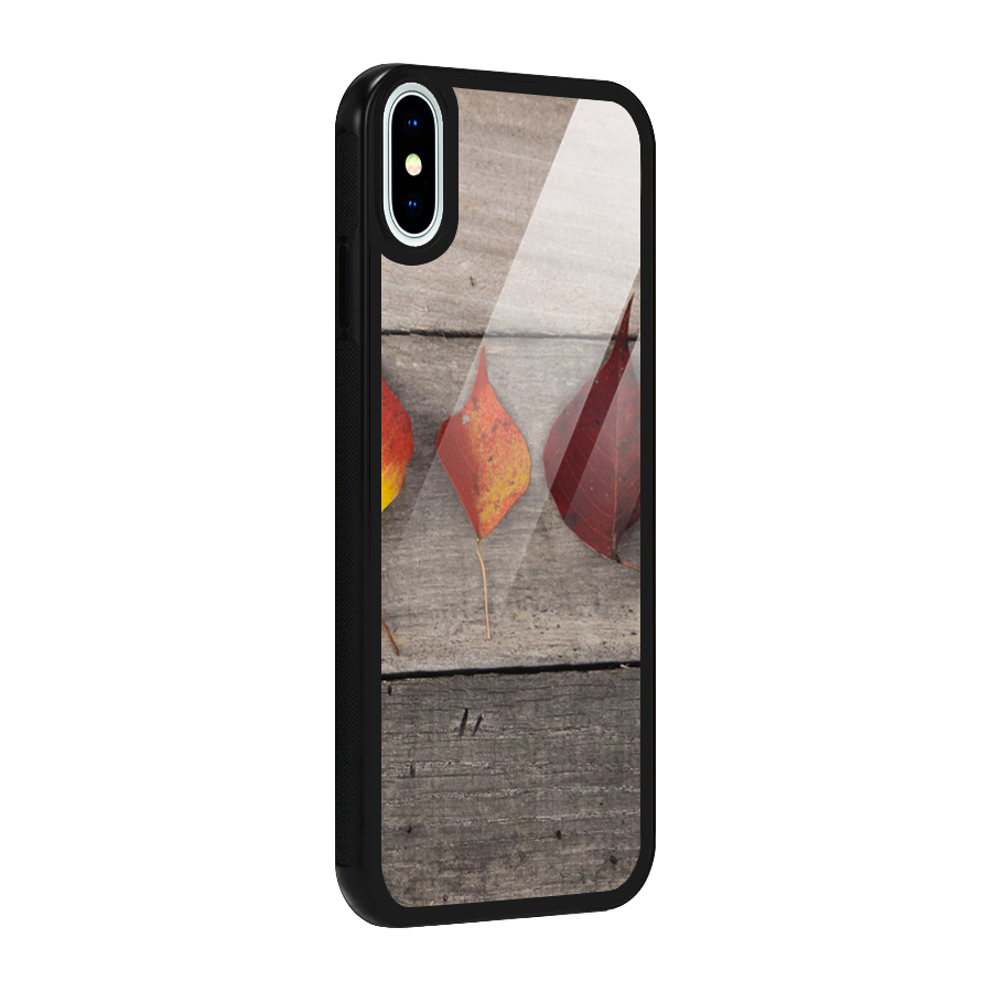 Beautiful Wood Leafs Glass Back Case for iPhone X
