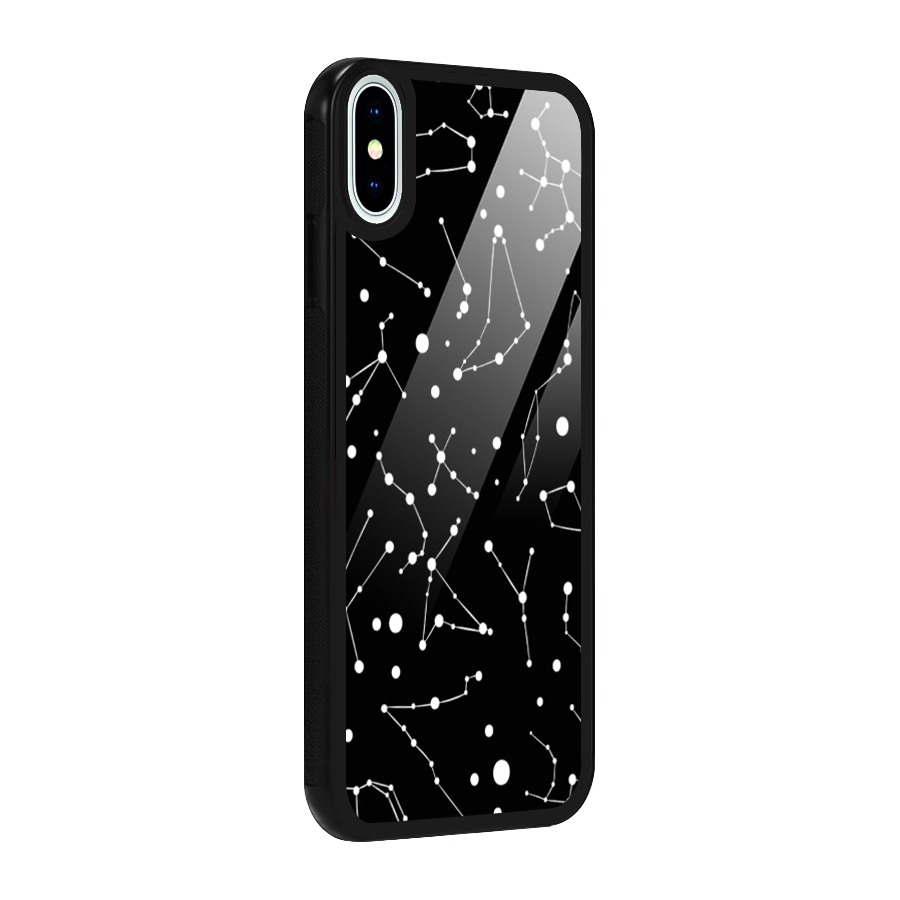 Black Constellation Pattern Glass Back Case for iPhone X