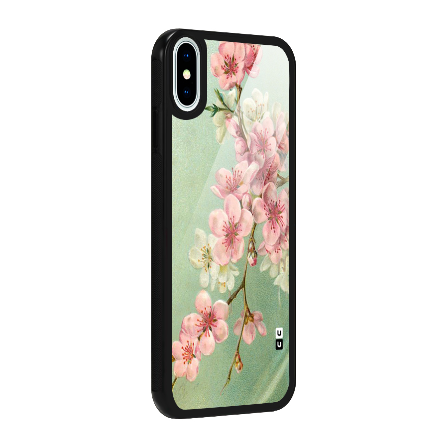 Blossom Cherry Design Glass Back Case for iPhone X