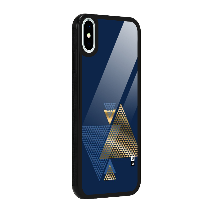 Blue Gold Triangles Glass Back Case for iPhone X