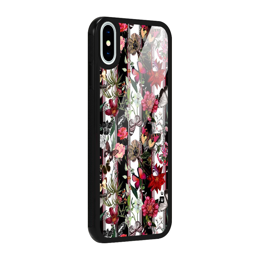 Butterfly Flowers Glass Back Case for iPhone X