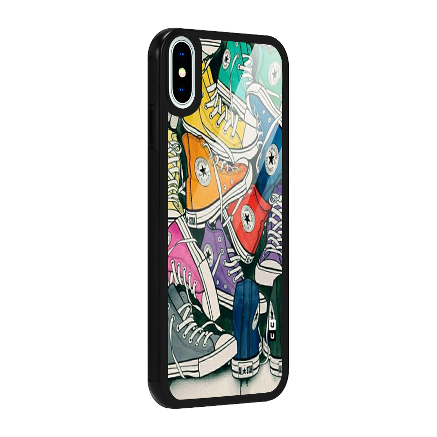 Colorful Shoes Glass Back Case for iPhone X