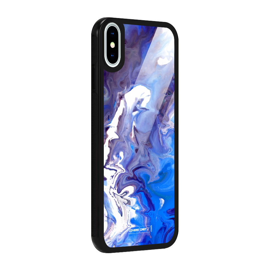 Cool Blue Marble Texture Glass Back Case for iPhone X