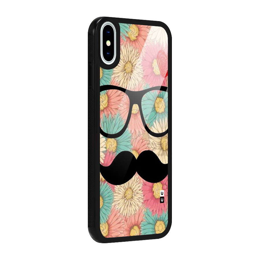 Floral Moustache Glass Back Case for iPhone X