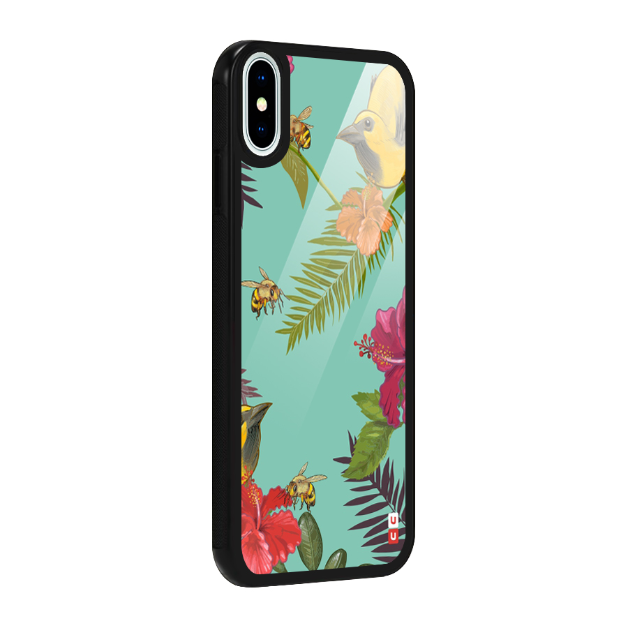 Flower Bird and Bee Glass Back Case for iPhone X