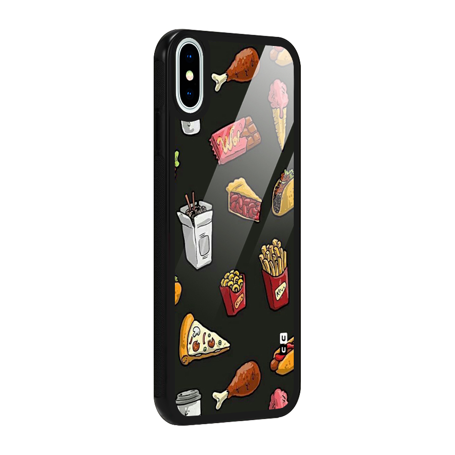 Foodie Pattern Glass Back Case for iPhone X