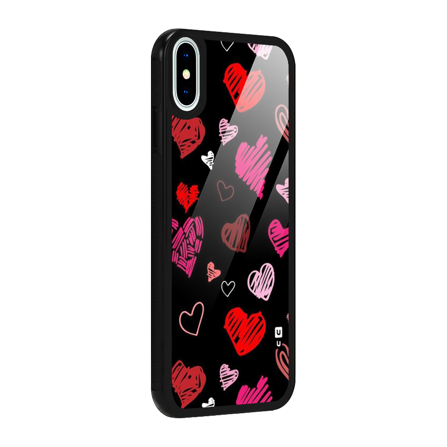 Hearts Art Pattern Glass Back Case for iPhone X