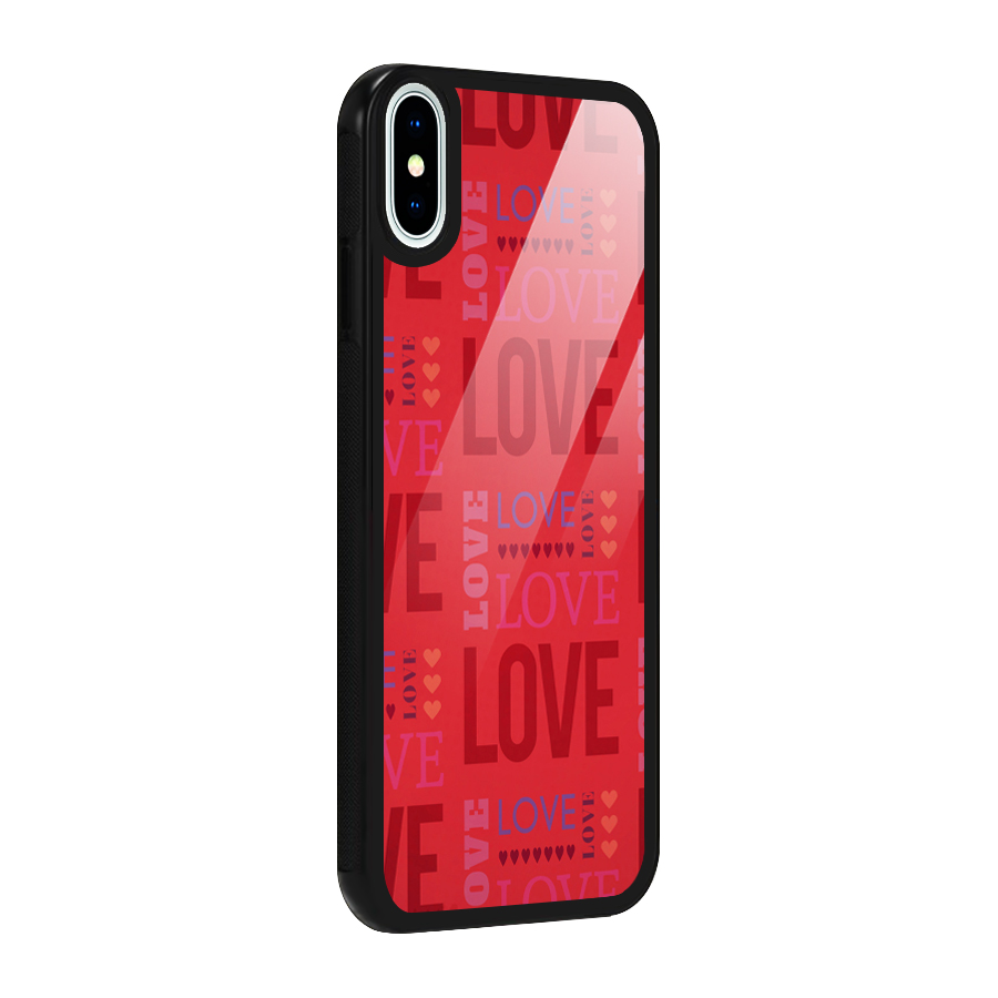 Love Pattern Glass Back Case for iPhone X