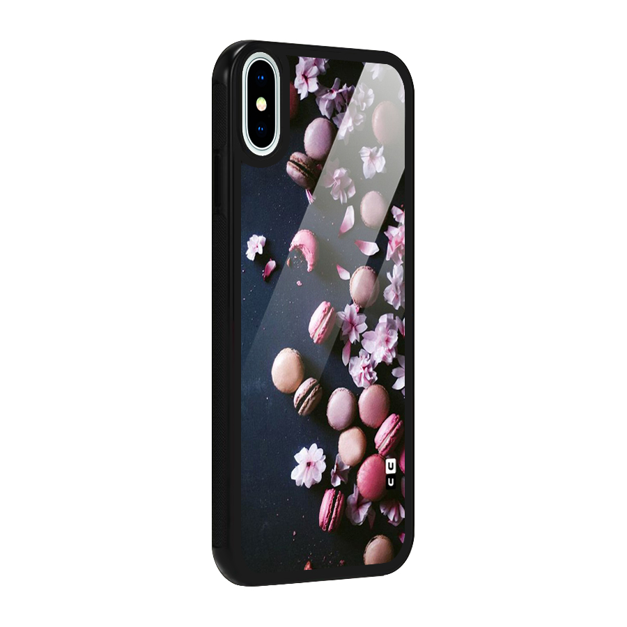 Macaroons And Cheery Blossoms Glass Back Case for iPhone X
