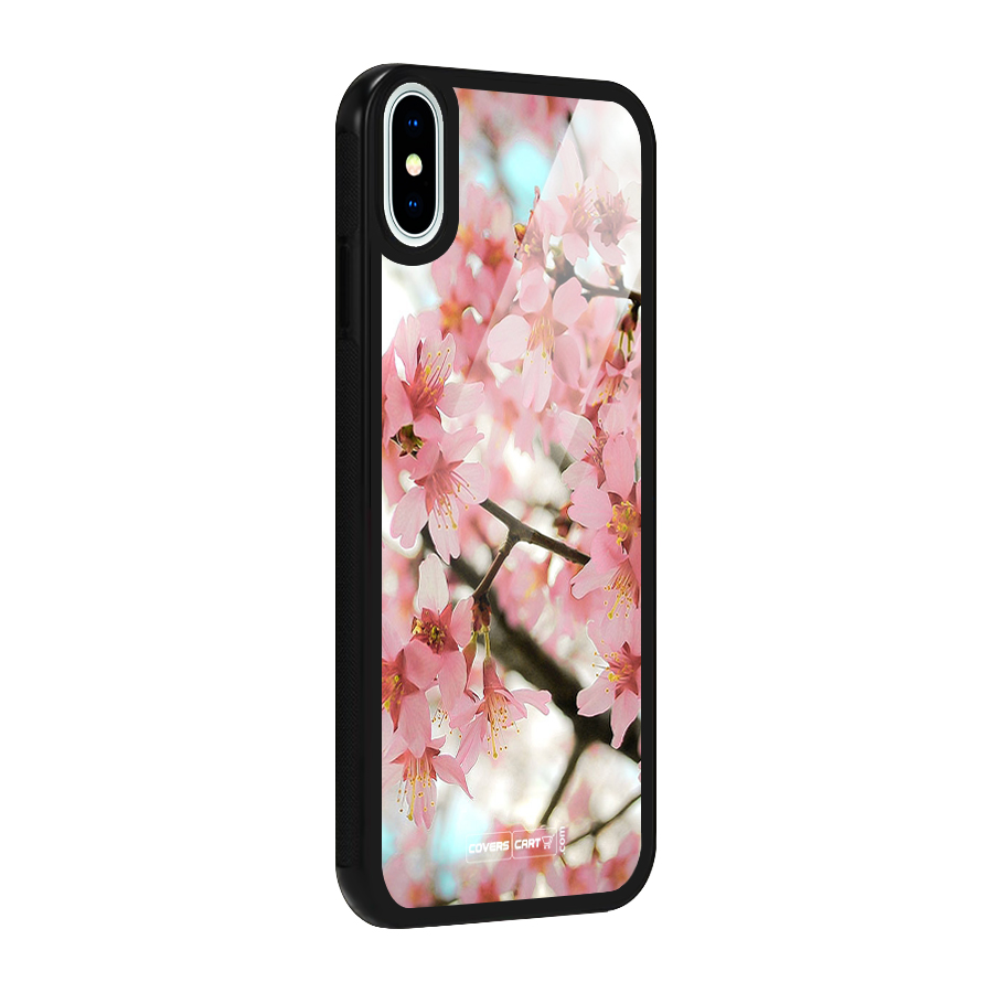 Peach Floral Glass Back Case for iPhone X