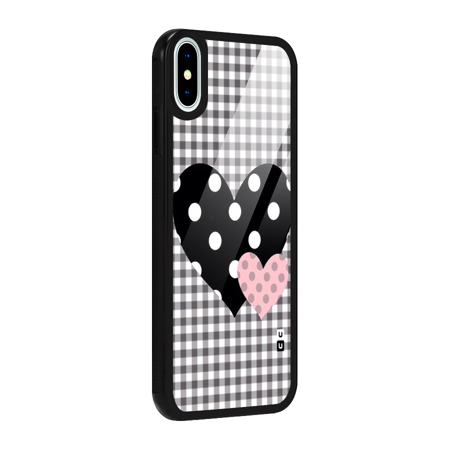 Polka Check Hearts Glass Back Case for iPhone X