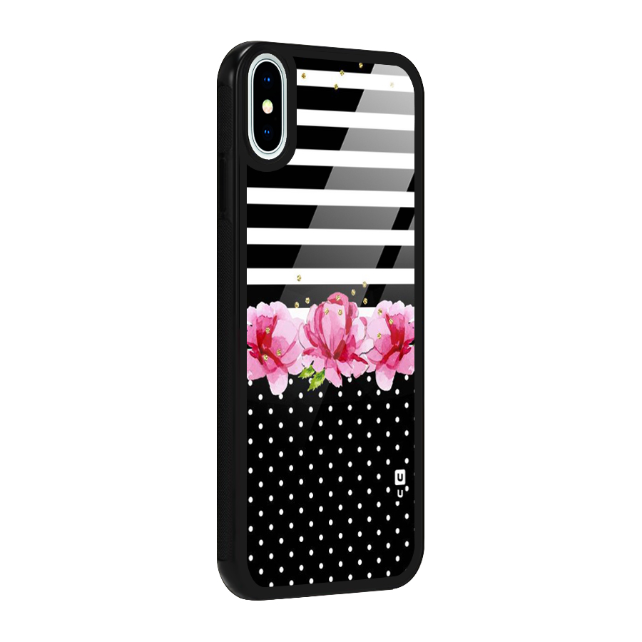 Polka Floral Stripes Glass Back Case for iPhone X