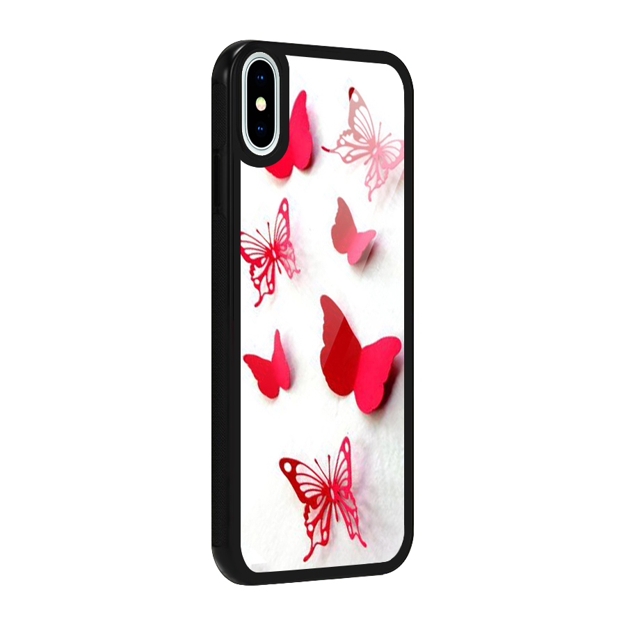 Red Butterflies Glass Back Case for iPhone X