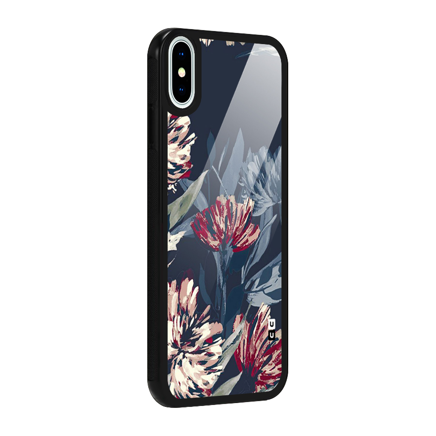 Red Rugged Floral Pattern Glass Back Case for iPhone X