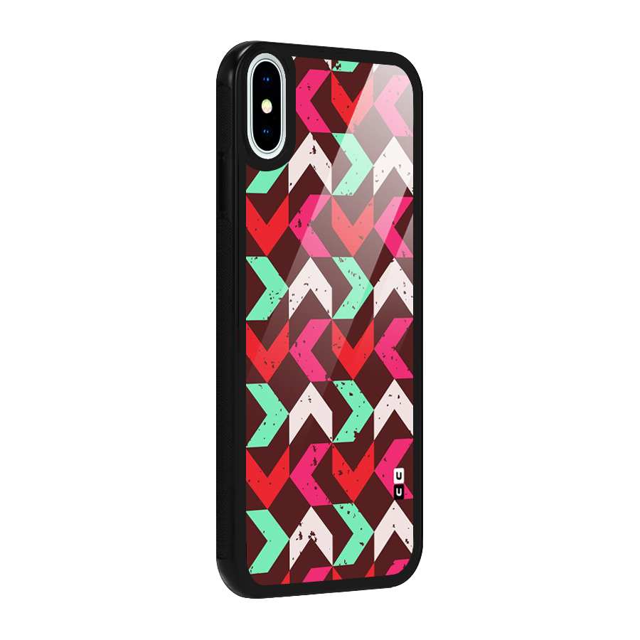 Retro Red Pink Pattern Glass Back Case for iPhone X