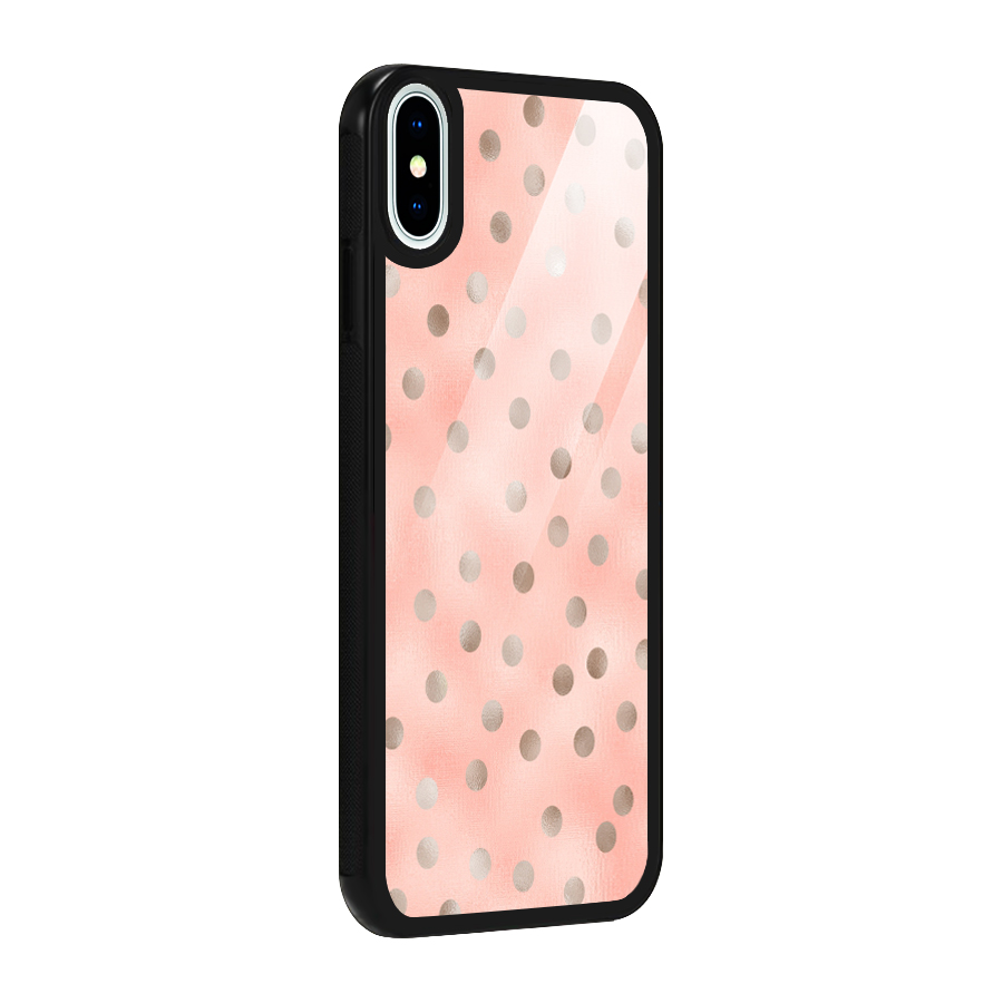 RoseGold Polka Dots Glass Back Case for iPhone X