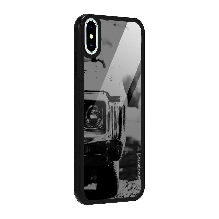 Vintage Car Black and White Glass Back Case for iPhone X