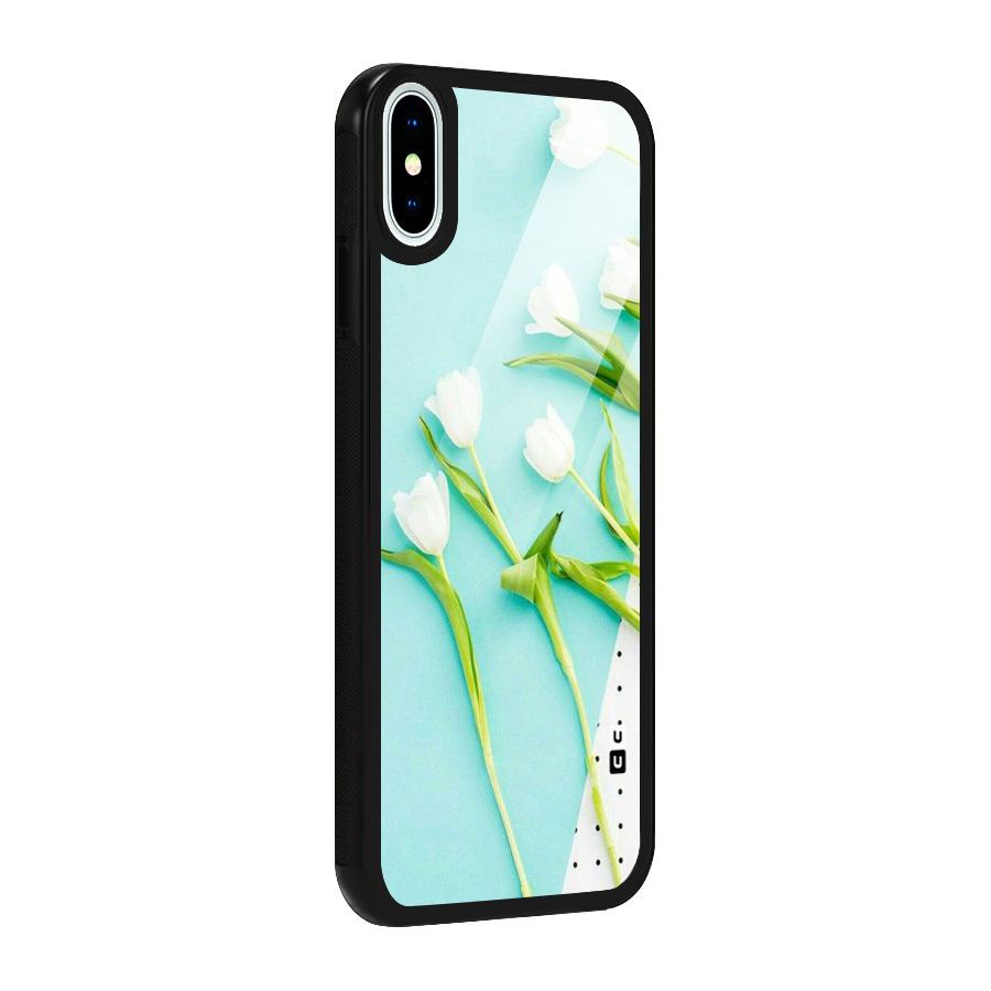 White Tulips Glass Back Case for iPhone X