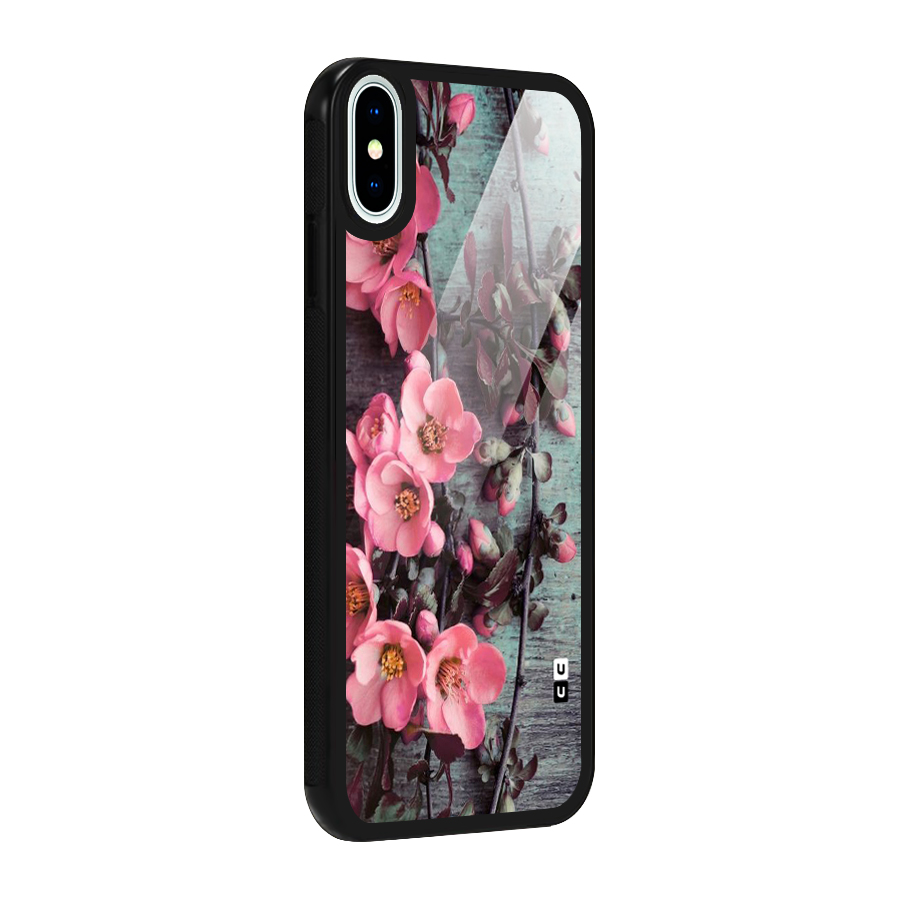 Wooden Floral Pink Glass Back Case for iPhone X