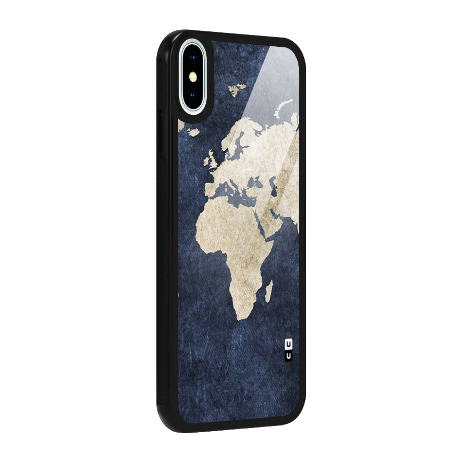 World Map Blue Gold Glass Back Case for iPhone X