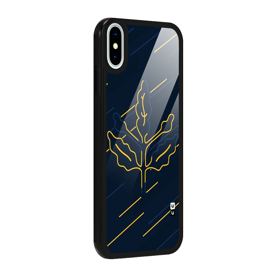 Yellow Leaf Line Glass Back Case for iPhone X