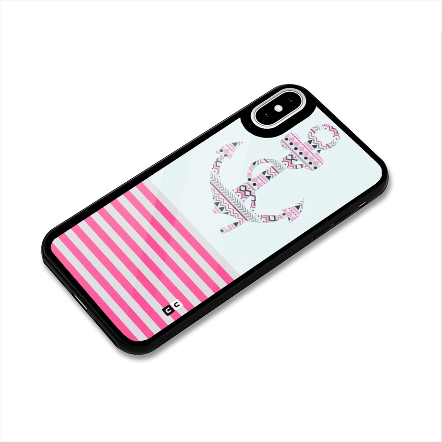 Anchor Design Stripes Glass Back Case for iPhone X