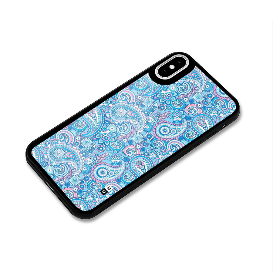 Blue Block Pattern Glass Back Case for iPhone X
