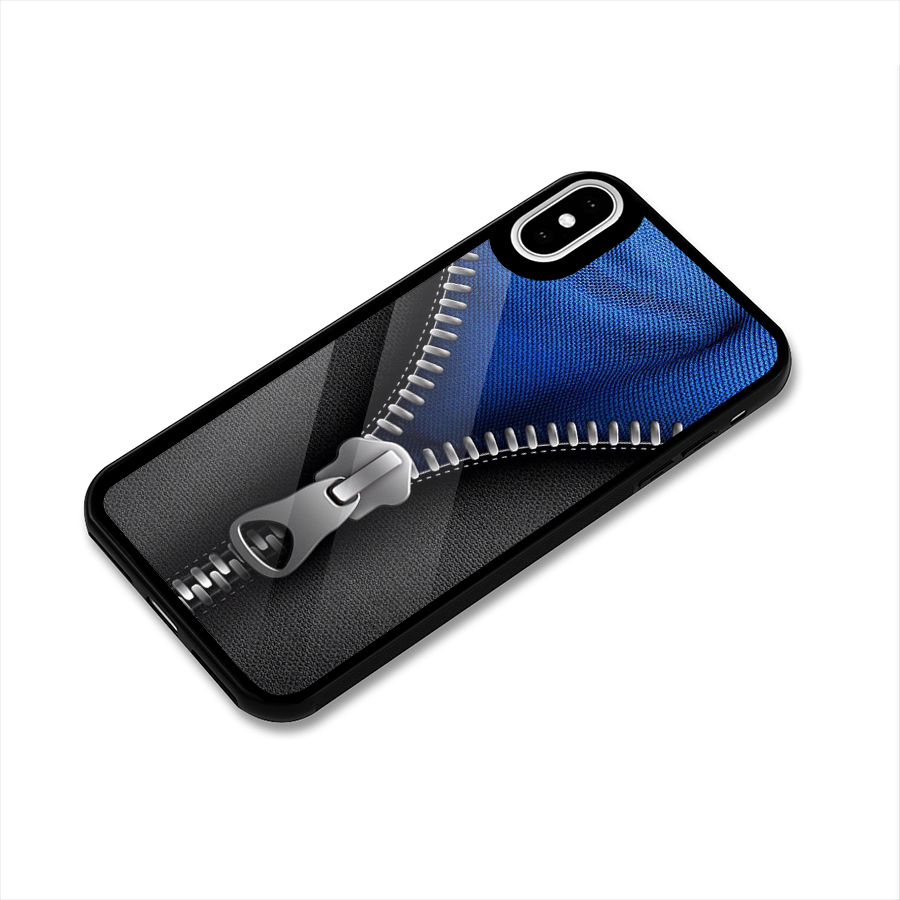 Blue Zipper Glass Back Case for iPhone X