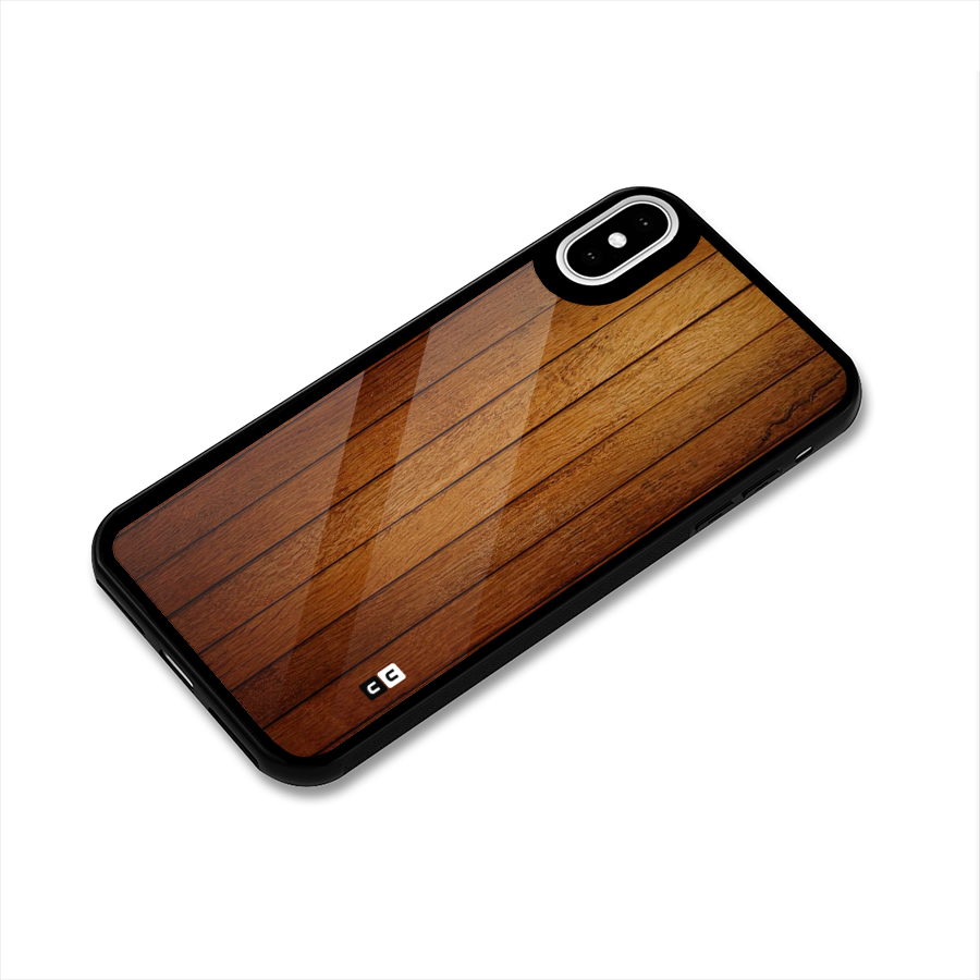 Brown Wood Design Glass Back Case for iPhone X