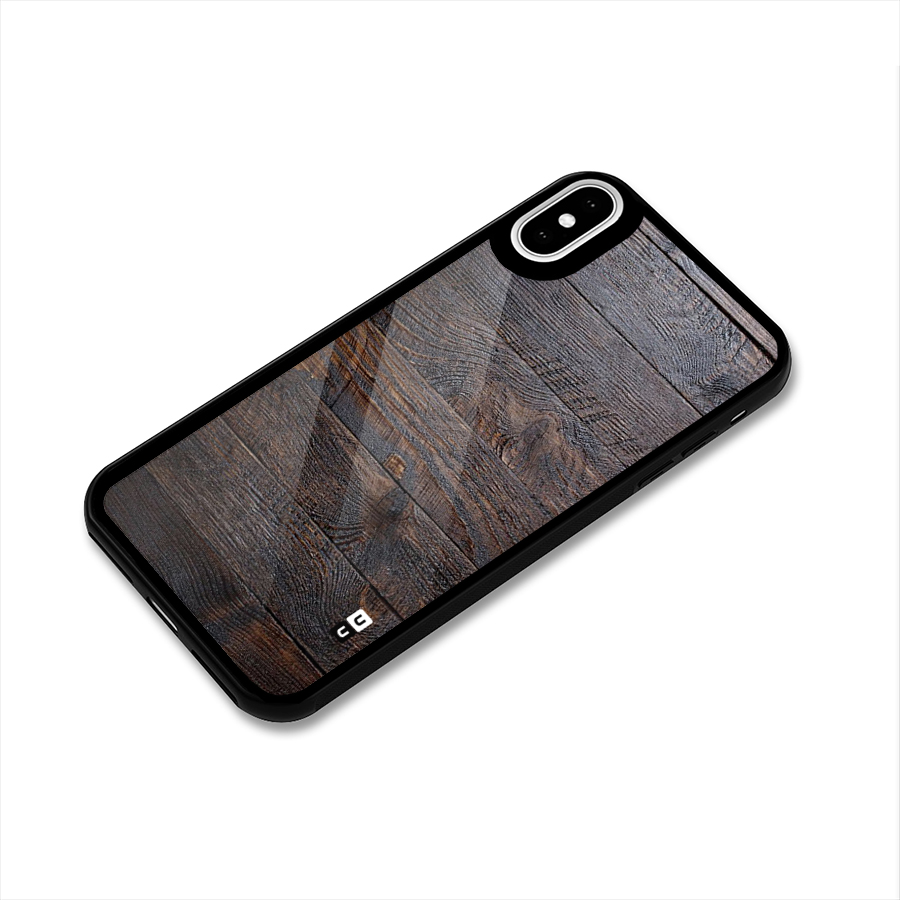 Dark Wood Printed Glass Back Case for iPhone X