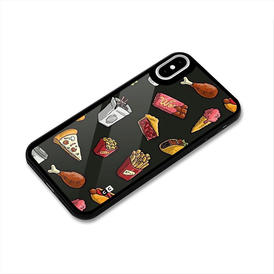 Foodie Pattern Glass Back Case for iPhone X