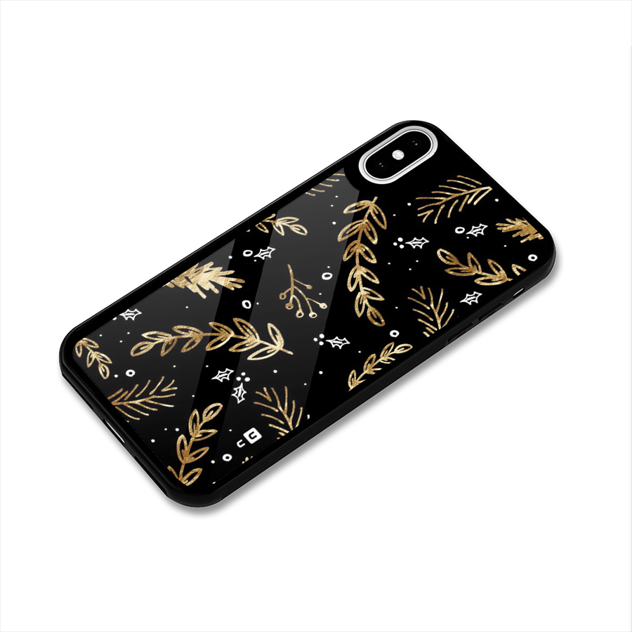 Gold Palm Leaves Glass Back Case for iPhone X