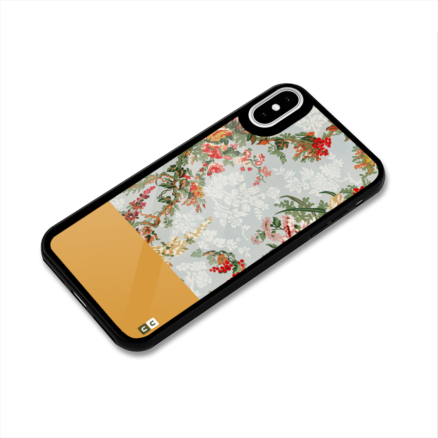 Golden Stripe on Floral Glass Back Case for iPhone X