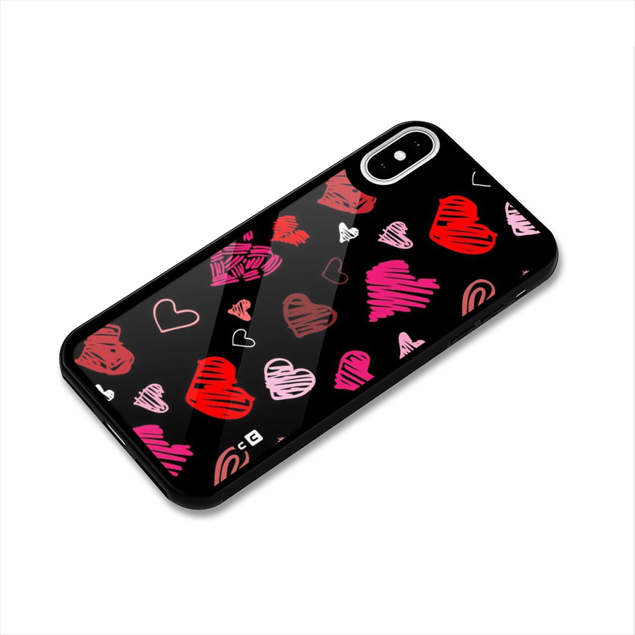 Hearts Art Pattern Glass Back Case for iPhone X