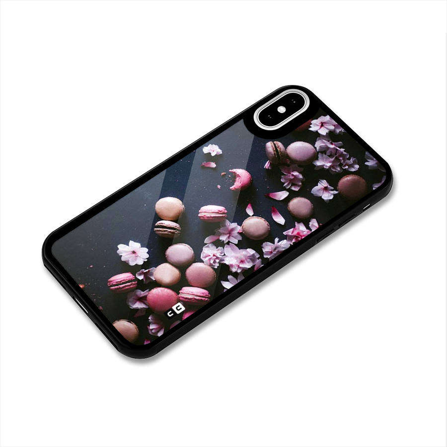 Macaroons And Cheery Blossoms Glass Back Case for iPhone X