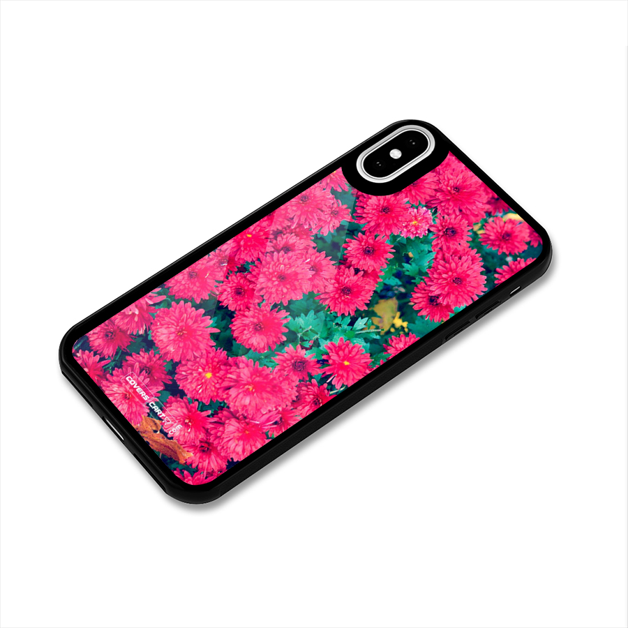 Pink Flowers Glass Back Case for iPhone X