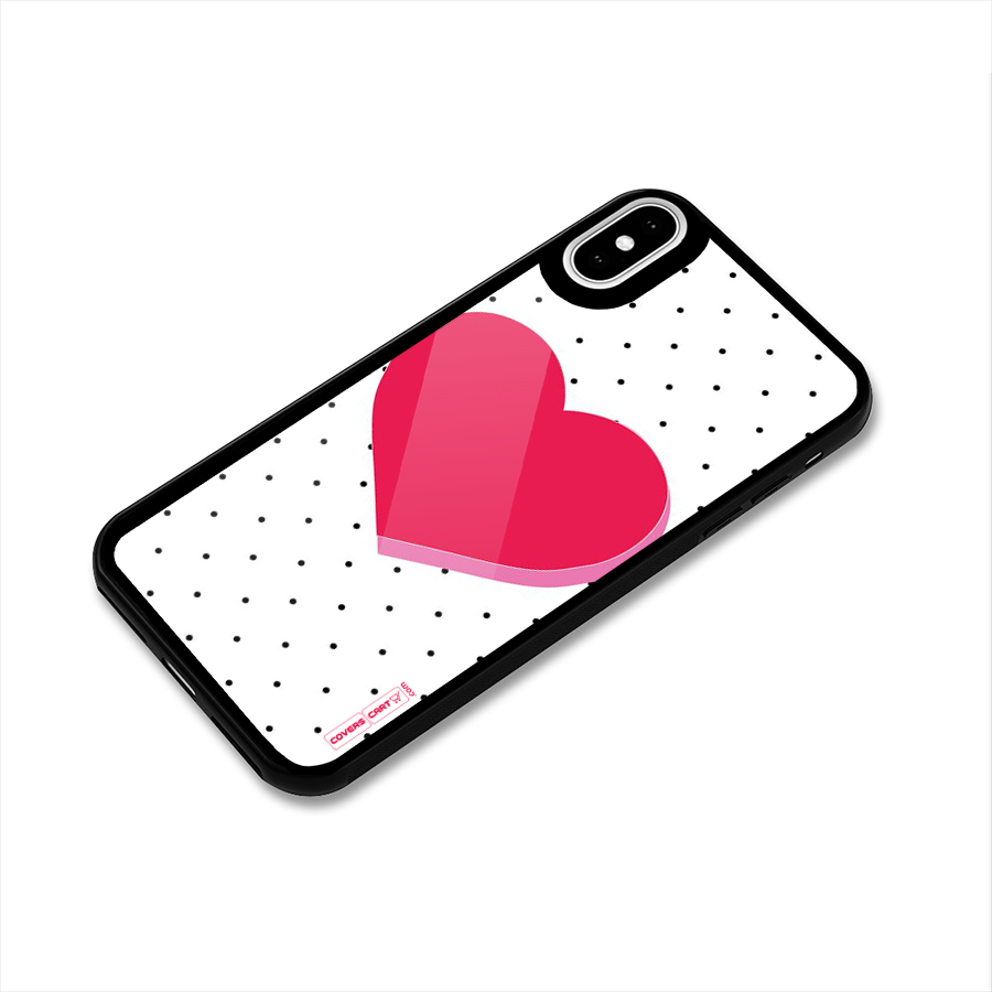 Pink Polka Heart Glass Back Case for iPhone X