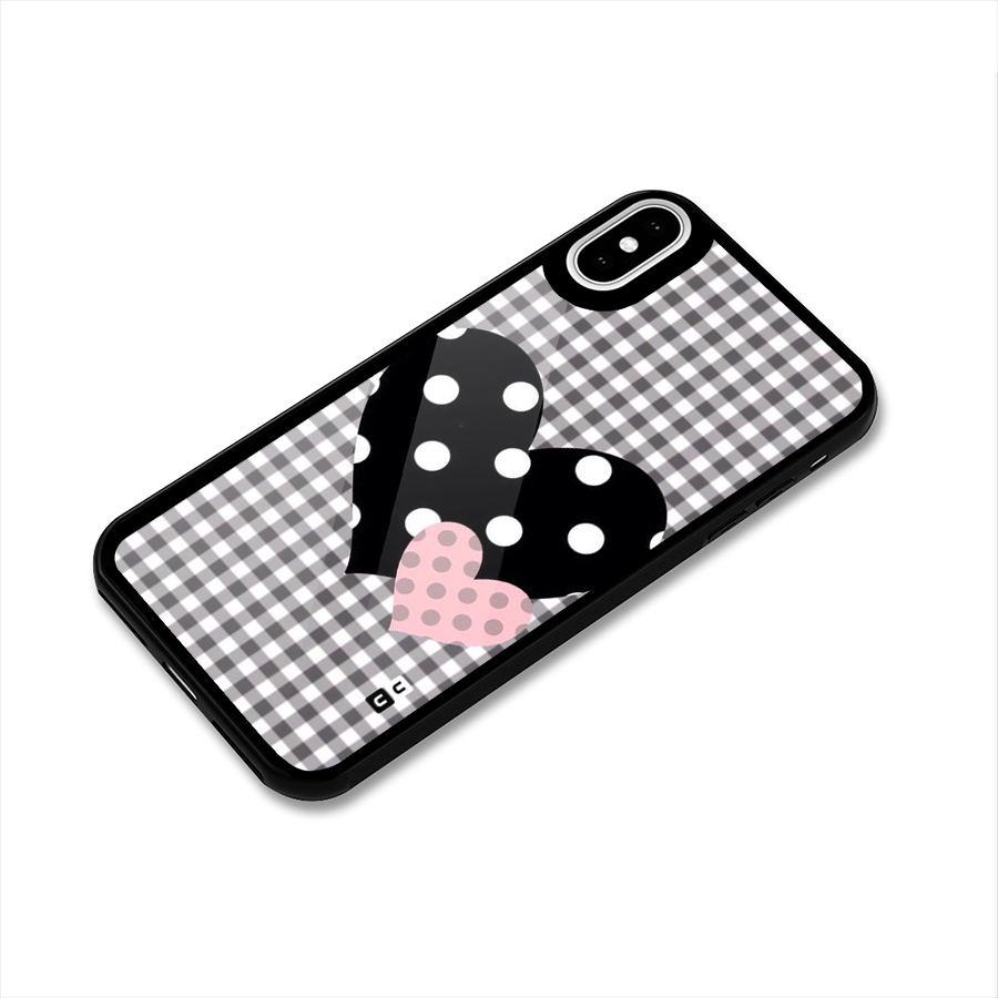 Polka Check Hearts Glass Back Case for iPhone X