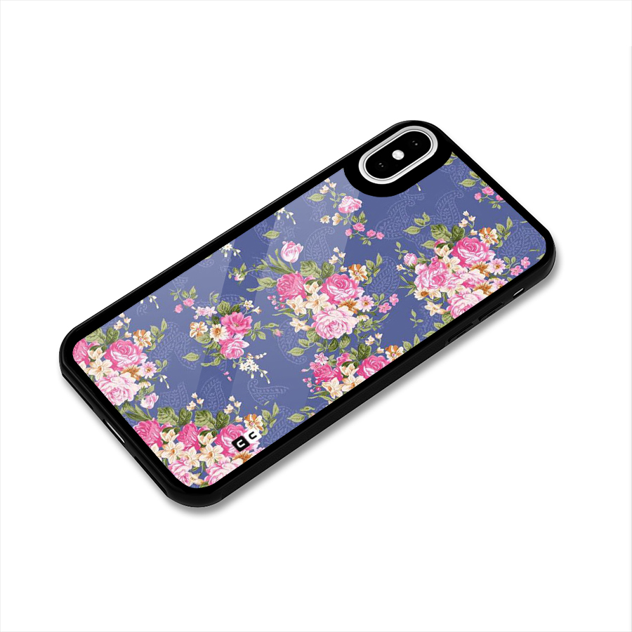 Purple Pink Floral Glass Back Case for iPhone X