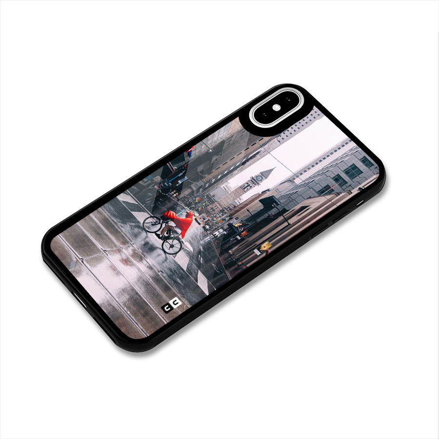 Red Bicycle Street Glass Back Case for iPhone X