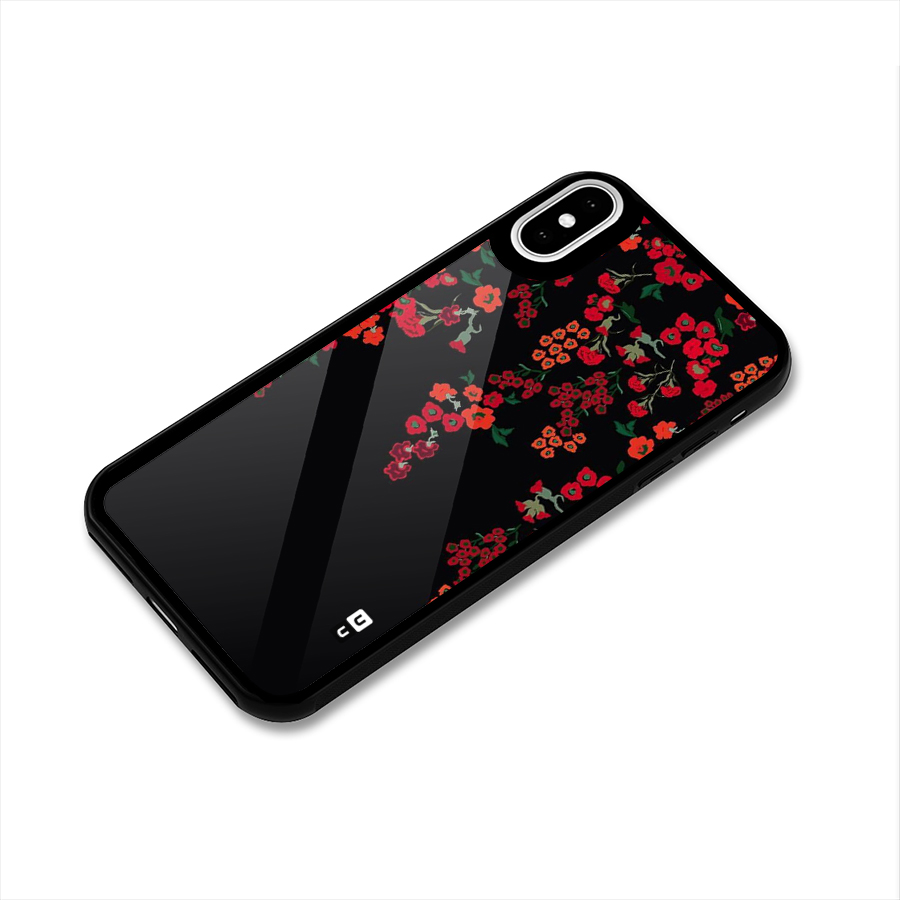 Red Floral Pattern Glass Back Case for iPhone X