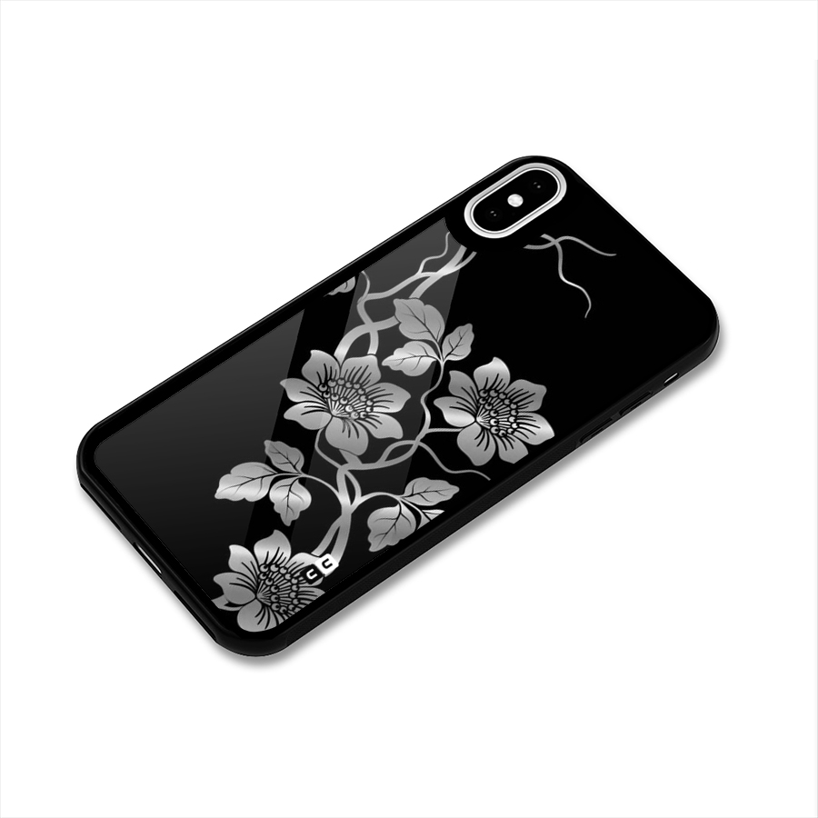 Silver Grey Flowers Glass Back Case for iPhone X
